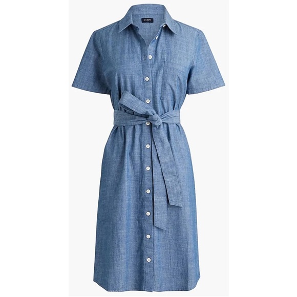 J Crew Factory Chambray Denim Button Front Belted Short Sleeve Dress Size 6 - Picture 2 of 4